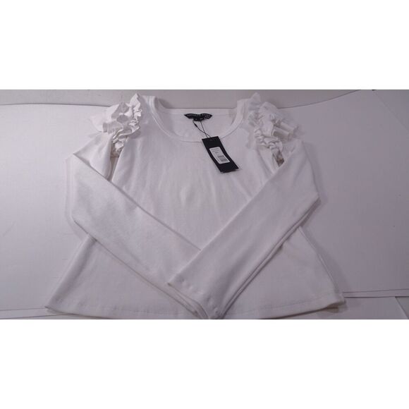 Veronica Beard Avedon Top White Ruffle Long Sleeve Ribbed top XS NWT 228 IRRG - Picture 9 of 15